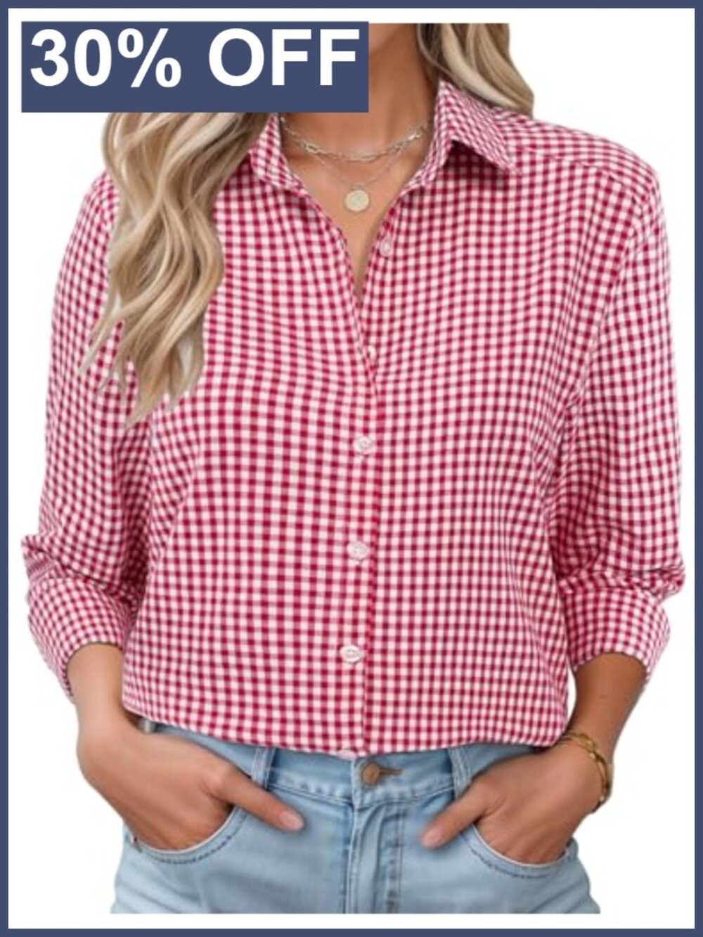Womens Cotton Button Down Shirt Loose Fit Collared Long Sleeve Blouse